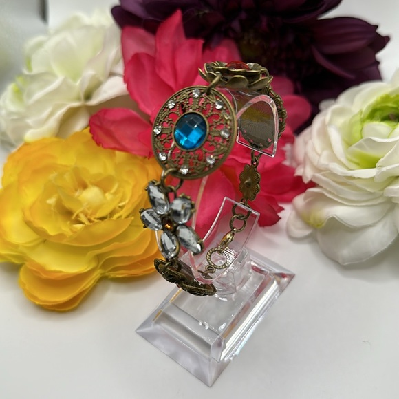 Bronzed Gold Gemstone Bracelet Antiqued Details NEW! - Picture 5 of 8